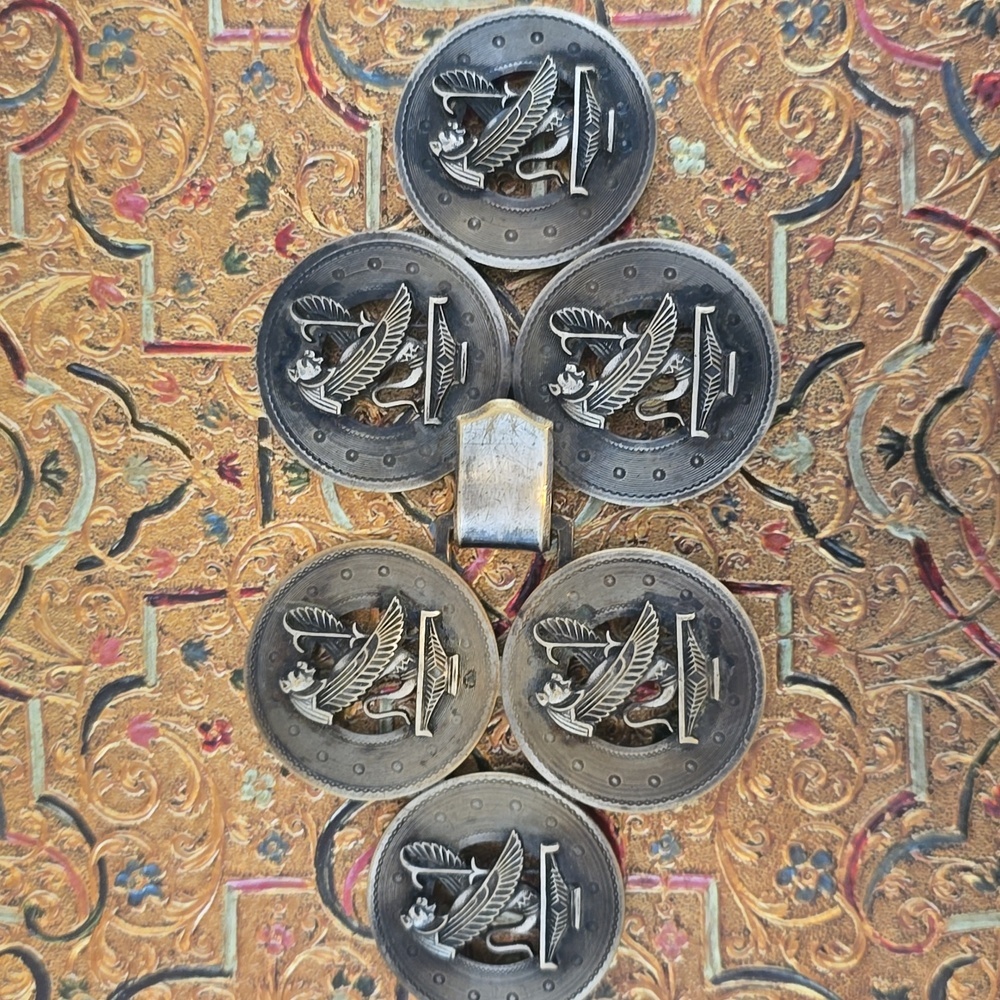 Vintage Egyptian Mythical Beast Brass or Bronze Six Medallion Buckle